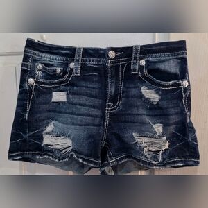 Miss Me Dark Blue Distressed Jean Shorts